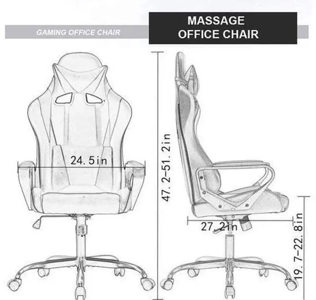 Alt view image 7 of 7 - Gaming Chair High-Back Office Chair Ergonomic Video Game Chairs Height Adjustable Reclining Computer Chair with Lumbar Support Armrest Headrest Swivel Chair Game Chair for Adult Teen - White