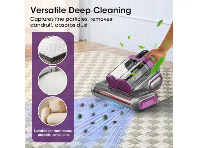 Alt view image 6 of 7 - Bed Mattress Vacuum Cleaner Cordless 16Kpa Handheld Vacuum, Vacuum Cleaner with 253.7nm UV-C Light,HEPA Filter & Ultrasonic, Portable Vacuums for Bed Sofa Couch Crib Birthday Gifts for women men her