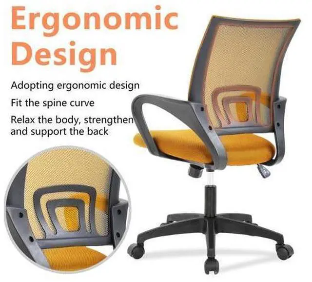 Alt view image 5 of 7 - Home Office Chair Ergonomic Desk Chair Mesh Computer Chair with Lumbar Support Armrest Executive Rolling Swivel Adjustable Mid Back Task Chair for Women Adults,Orange