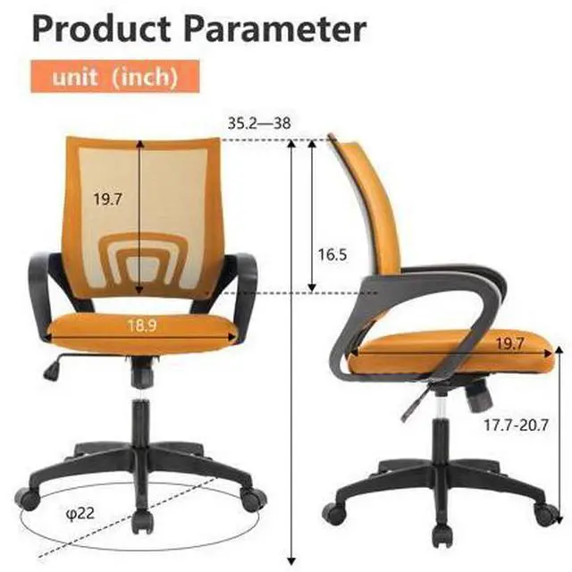 Alt view image 7 of 7 - Home Office Chair Ergonomic Desk Chair Mesh Computer Chair with Lumbar Support Armrest Executive Rolling Swivel Adjustable Mid Back Task Chair for Women Adults,Orange