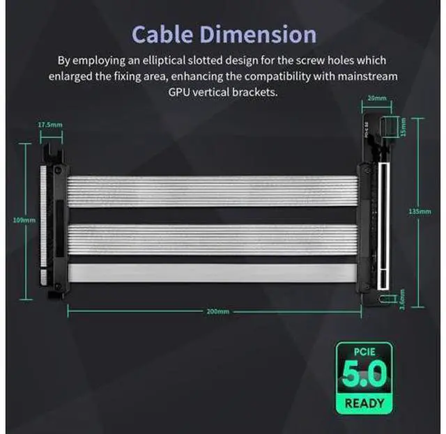 Alt view image 5 of 6 - PCIE 5.0 Riser Cable with 3 Slots Vertical GPU Mount Bracket Kit, Gen 5 GPU Graphics Card Extension Cable, PCI-E 16X 128GB/s Compatible with PCIE 4.0 and WRX80/ 90E, RTX4090/ 5090/ RX7900XTX, 200mm