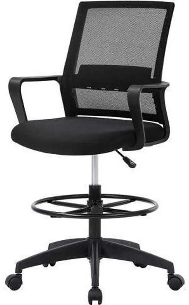 Main image of Drafting Chair Tall Office Chair Mesh Ergonomic Mid-Back Desk Chair with Adjustable Foot Ring for Executive Computer Standing Desk, Black