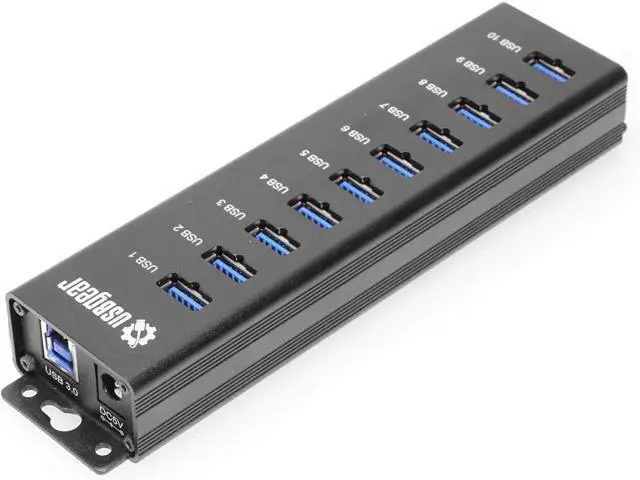 Alt view image 2 of 7 - 10-Port USB 3.2 Gen 1 Mountable Charging and SuperSpeed Data Hub with 5V/4A Power Adapter and USB Type-A to Type-B Cable Up to 900mA per Port Charging Function Wall and Surface Mounting