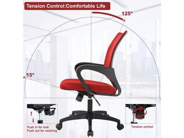 Alt view image 6 of 7 - Home Office Chair Ergonomic Desk Chair Mesh Computer Chair with Lumbar Support Armrest Executive Rolling Swivel Adjustable Mid Back Task Chair for Women Adults (Red)