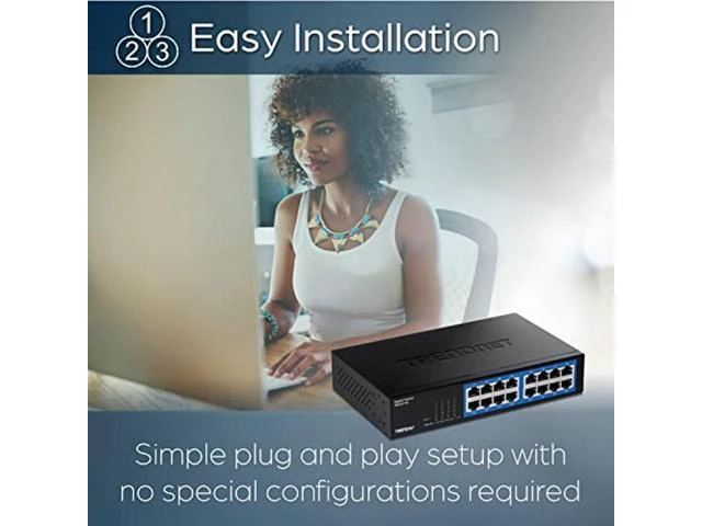 Alt view image 3 of 5 - TRENDnet 16-Port Gigabit Desktop Switch, TEG-S17D, 16 x Gigabit RJ-45 Ports, 32Gbps Switching Capacity, Ethernet Splitter, NDAA & TAA Compliant, Internal Power Supply, Lifetime Protection, Black