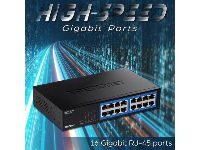 Alt view image 5 of 5 - TRENDnet 16-Port Gigabit Desktop Switch, TEG-S17D, 16 x Gigabit RJ-45 Ports, 32Gbps Switching Capacity, Ethernet Splitter, NDAA & TAA Compliant, Internal Power Supply, Lifetime Protection, Black