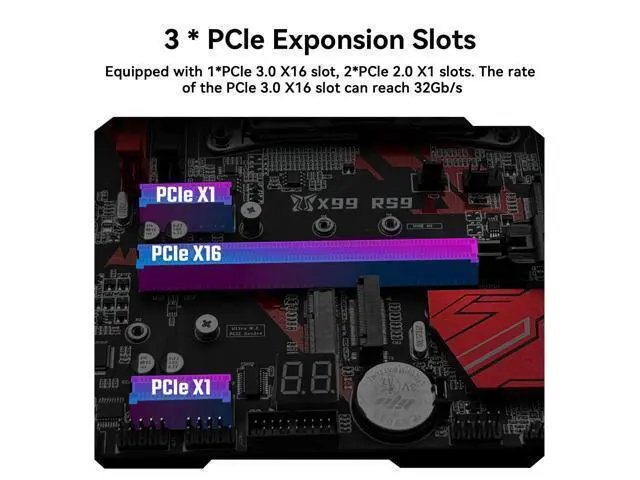Alt view image 3 of 4 - MACHINIST X99 RS9 Server Motherboard LGA 2011-V3 Motherboard for Intel Xeon E5 V3/V4 and Core i7 5th/6th gen Series Processors, DDR4 Max 128GB, SATA 6Gbps, Gigabit LAN, NVME M.2, WiFi M.2, SATA 6Gbps