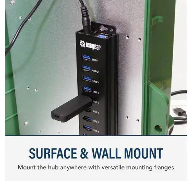 Alt view image 4 of 7 - 10-Port USB 3.2 Gen 1 Mountable Charging and SuperSpeed Data Hub with 5V/4A Power Adapter and USB Type-A to Type-B Cable Up to 900mA per Port Charging Function Wall and Surface Mounting