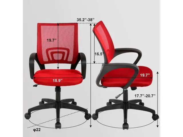 Alt view image 7 of 7 - Home Office Chair Ergonomic Desk Chair Mesh Computer Chair with Lumbar Support Armrest Executive Rolling Swivel Adjustable Mid Back Task Chair for Women Adults (Red)