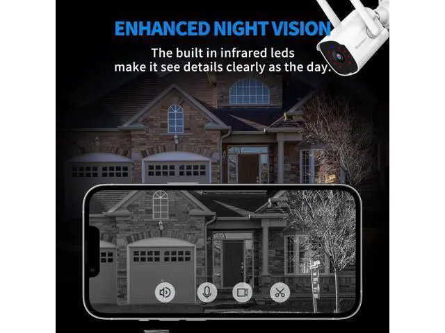 Alt view image 3 of 7 - Septekon 2K Home Security Cameras, 4 Pack Wired WiFi Outdoor Security Cameras with Night Vision, Two-Way Audio, 2.4G WiFi, IP66, Motion Detection Alarm - P30