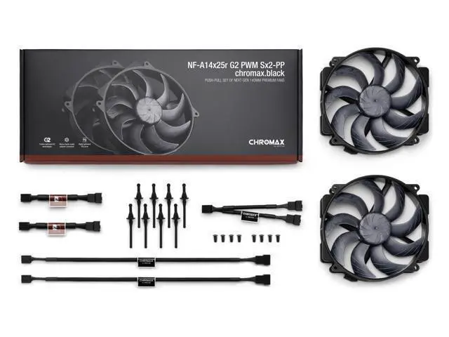 Alt view image 4 of 7 - Noctua NF-A14x25r G2 PWM Sx2-PP chromax.black, Push-Pull Set of two Premium-Quality Quiet 140mm PC Fans (Black)