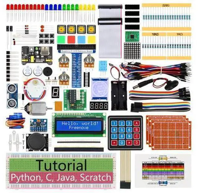Main image of Freenove Ultimate Starter Kit for Raspberry Pi 5 4 B 3 B+ 400 Zero 2 W, 962-Page Detailed Tutorial, Python C Java Scratch Processing Code, 223 Items, 128 Projects (Raspberry Pi NOT Included)