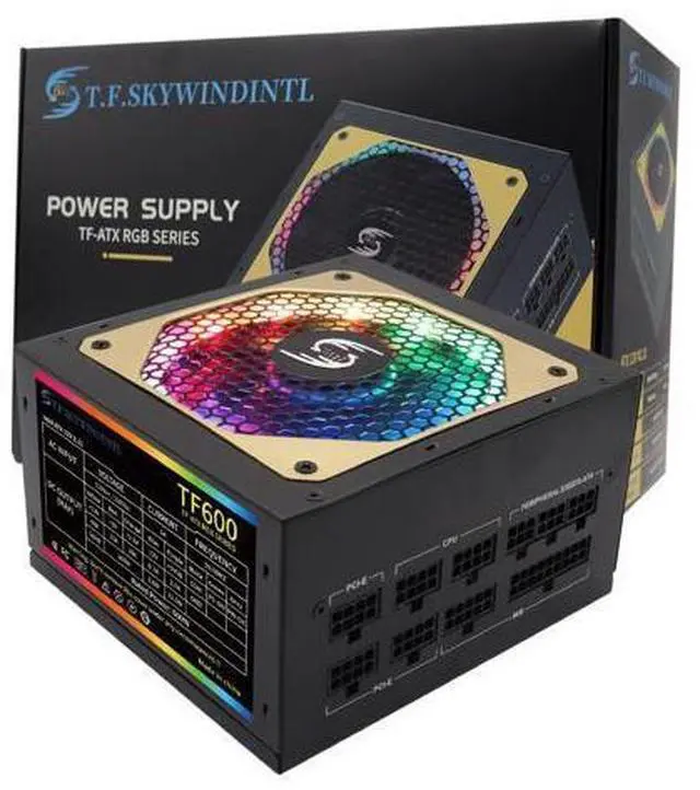 Main image of 600W Power Supply RGB Fully Modular ATX Gaming PSU Full Voltage 90-265V Active PFC with FDB Fan Multiple ARGB Light Modes for Desktop PC Server