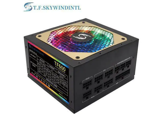 Alt view image 2 of 7 - 600W Power Supply RGB Fully Modular ATX Gaming PSU Full Voltage 90-265V Active PFC with FDB Fan Multiple ARGB Light Modes for Desktop PC Server