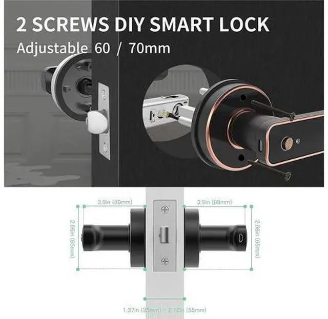 Alt view image 4 of 5 - Fingerprint Door Lock - Biometric Door Knob Fingerprint Door Knob Keyless Entry Door Locks with Handle Door Lever for Homes/Apartments/Office/AirBnB/Hotels (Silver)