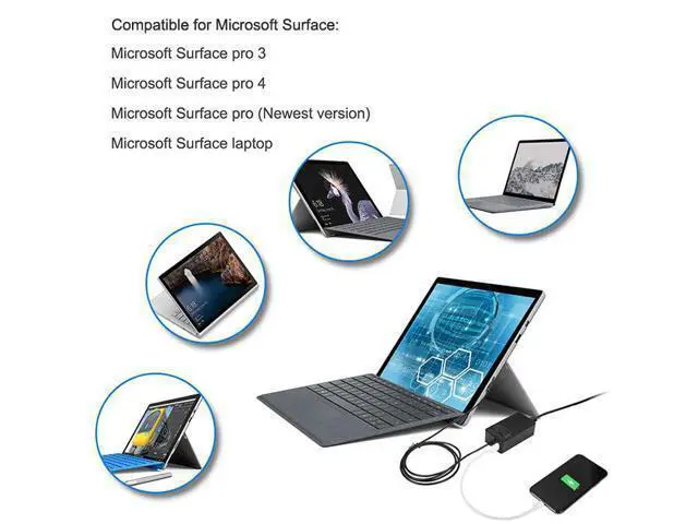 Alt view image 5 of 7 - Wsirak 100% Original Genuine Microsoft Surface Adapter Charger For Surface Book Laptop 3 2 1 Pro X 7 6 5 4 3 Surface Go 127W 15V 8A AC Power Supply Adapter