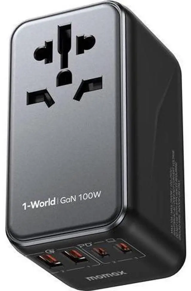 Main image of MOMAX Universal Power Adapter, 100W Fast GaN International Travel Adapter, 2PD USB-C+2QC USB-A Travel Plug Adapter, US/UK/EU/AU Universal Charger Adapter for Laptops,Tablets,Phones, etc