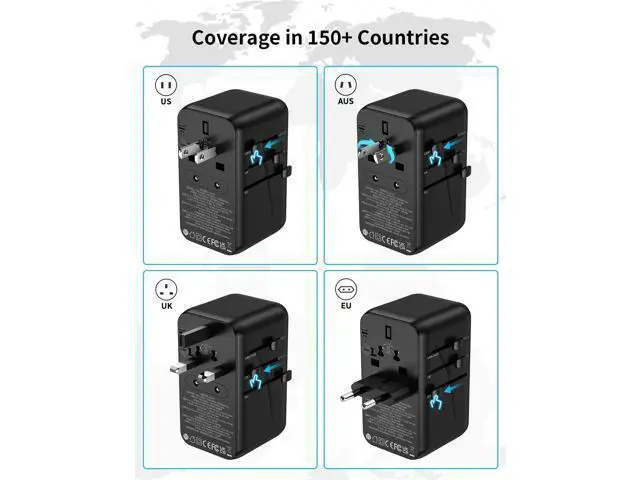 Alt view image 4 of 7 - MOMAX Universal Power Adapter, 100W Fast GaN International Travel Adapter, 2PD USB-C+2QC USB-A Travel Plug Adapter, US/UK/EU/AU Universal Charger Adapter for Laptops,Tablets,Phones, etc