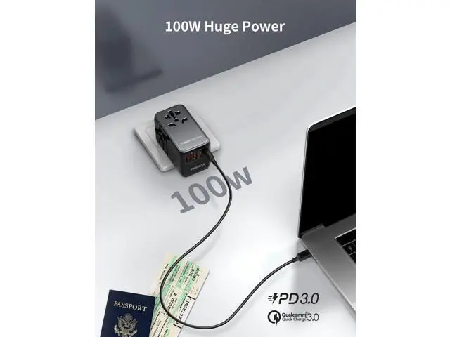 Alt view image 2 of 7 - MOMAX Universal Power Adapter, 100W Fast GaN International Travel Adapter, 2PD USB-C+2QC USB-A Travel Plug Adapter, US/UK/EU/AU Universal Charger Adapter for Laptops,Tablets,Phones, etc