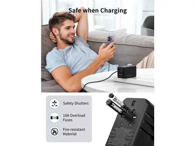 Alt view image 7 of 7 - MOMAX Universal Power Adapter, 100W Fast GaN International Travel Adapter, 2PD USB-C+2QC USB-A Travel Plug Adapter, US/UK/EU/AU Universal Charger Adapter for Laptops,Tablets,Phones, etc