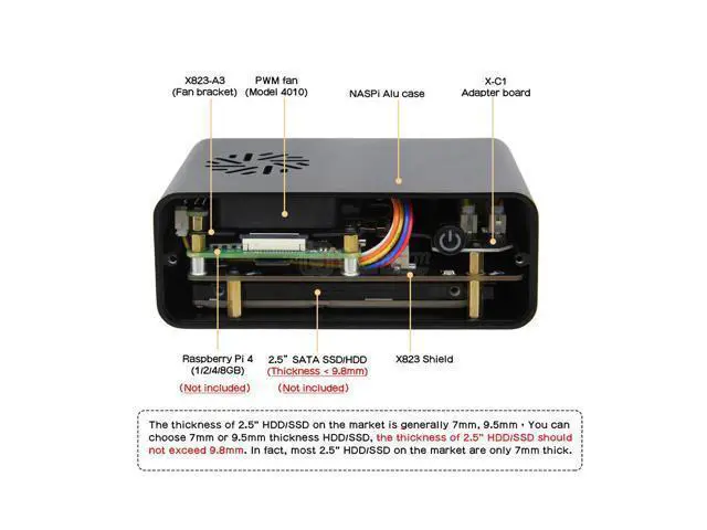 Alt view image 4 of 7 - Geekworm NASPi 2.5 inch SATA HDD/SSD NAS Storage Kit for Raspberry Pi 4 Model B(Not Include Raspberry Pi 4)