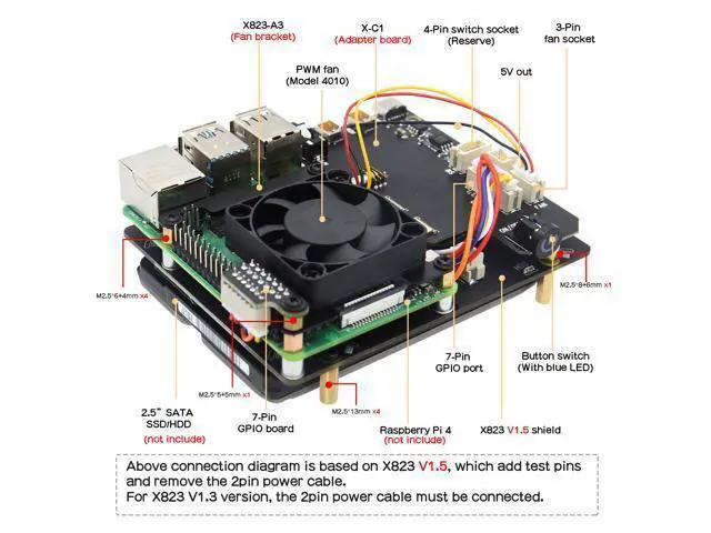 Alt view image 3 of 7 - Geekworm NASPi 2.5 inch SATA HDD/SSD NAS Storage Kit for Raspberry Pi 4 Model B(Not Include Raspberry Pi 4)