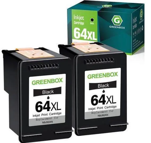 Main image of GREENBOX Remanufactured Ink Cartridge Replacement 64 XL 64XL High-Yield Envy Photo 7855 7155 6255 6230 6252 6258 7120 6220 7130 7132 7158 7164 7820 7830 7858 7864 7800 Printer (2 Black)