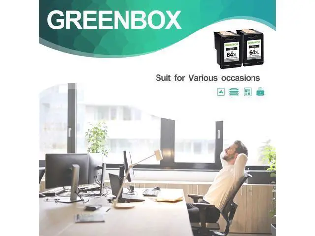 Alt view image 7 of 7 - GREENBOX Remanufactured Ink Cartridge Replacement 64 XL 64XL High-Yield Envy Photo 7855 7155 6255 6230 6252 6258 7120 6220 7130 7132 7158 7164 7820 7830 7858 7864 7800 Printer (2 Black)