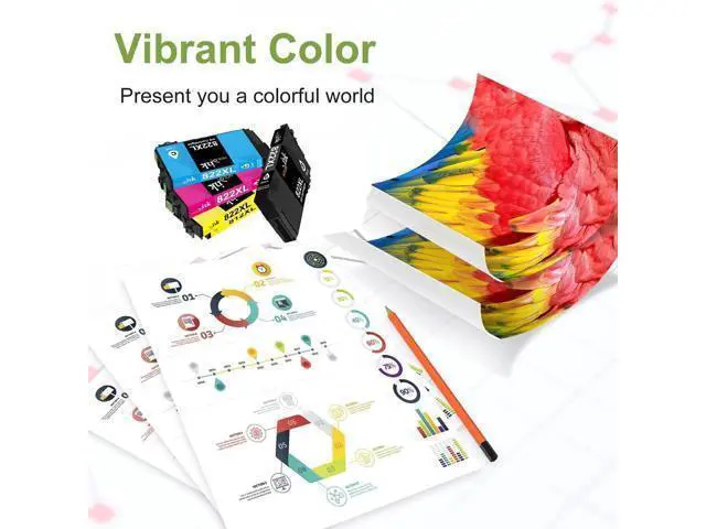Alt view image 6 of 6 - 5 Pack 822XL Remanufactured Replacement 822XL Ink Cartridges T822XL Workforce Pro WF-3820 WF-4820 WF-4830 WF-4833 WF-4834 Printers (2 Black, 1 Cyan, 1 Magenta, 1 Yellow)