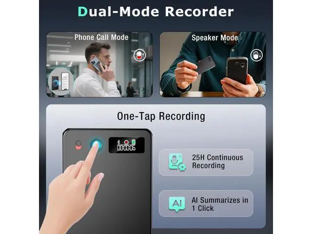 Alt view image 5 of 7 - AI Voice Recorder, Audio Activated Recorder with Playback, App Controlled, Transcribed and Summarized with AI Technology, 190 Languages, 64GB Memory for Lectures, Learning, Meetings, Calls