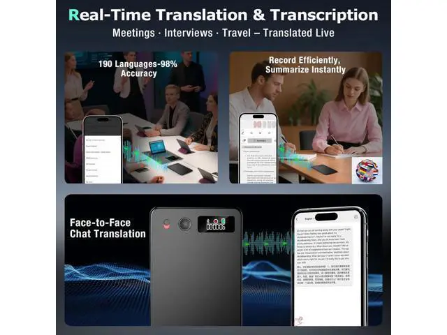 Alt view image 7 of 7 - AI Voice Recorder, Audio Activated Recorder with Playback, App Controlled, Transcribed and Summarized with AI Technology, 190 Languages, 64GB Memory for Lectures, Learning, Meetings, Calls
