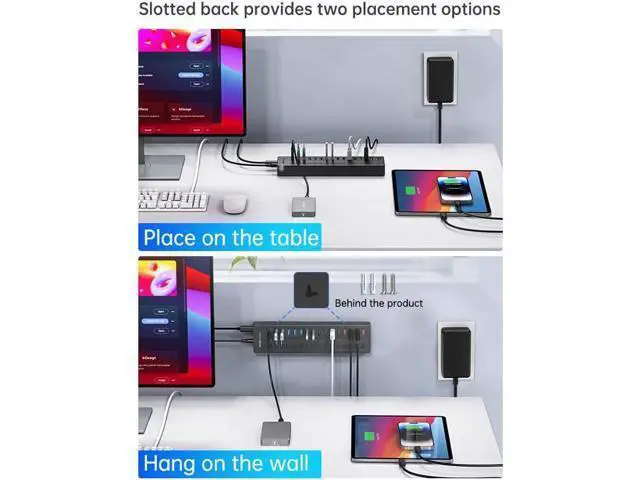 Alt view image 2 of 7 - Powered USB Hub, ACASIS 16 Port 60W USB Hub 3.0 with 4*USB Smart Charging Port, 2*USB C 3.0, 4*USB A 3.0, 6*USB 2.0, Individual On/Off Switches, 12V/5A DC Power Adapter for Laptops, PC