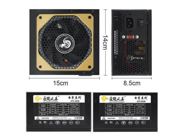 Alt view image 2 of 6 - 110-230V RGB PSU 20+4Pin 12V ATX 600W E-Sports Video Game Computer Power Supply Colorful Cooling Fan