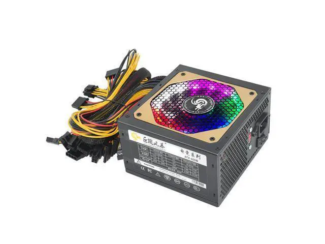 Alt view image 3 of 6 - 110-230V RGB PSU 20+4Pin 12V ATX 600W E-Sports Video Game Computer Power Supply Colorful Cooling Fan