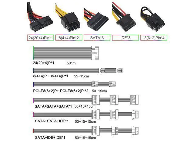 Alt view image 6 of 6 - 110-230V RGB PSU 20+4Pin 12V ATX 600W E-Sports Video Game Computer Power Supply Colorful Cooling Fan