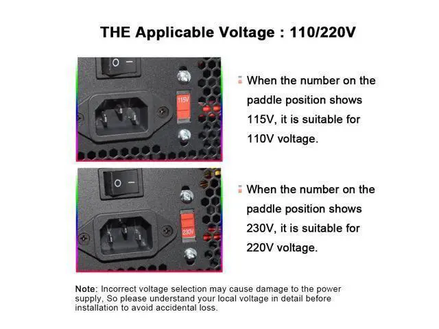 Alt view image 5 of 6 - 110-230V RGB PSU 20+4Pin 12V ATX 600W E-Sports Video Game Computer Power Supply Colorful Cooling Fan
