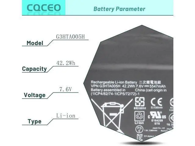 Alt view image 3 of 7 - CQCEO G3HTA005H G3HTA009H Tablet Battery for Microsoft Surface PRO 3 1631 Series 1577-9700 MS011301-PLP22T02 7.6V 42.2Wh 5547mAh
