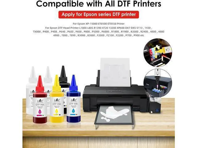 Alt view image 3 of 5 - L&C DTF Ink, DTF Transfer Ink Refill for et-8550 D570 R1390 All DTF Printers, Heat Transfer Printing Ink Set 100ml X 6