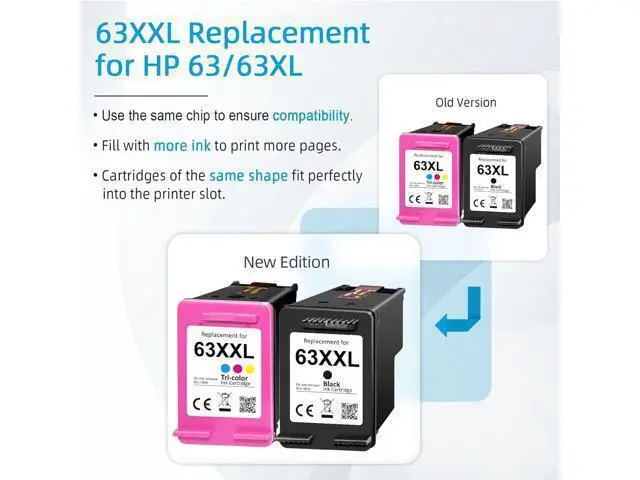 Alt view image 2 of 7 - 63XXL 63XL Ink Cartridge Combo Pack | High Yield Ink 63 63XL Black/Color Works for Envy 4520 for Officejet 3830 4650 5255 Series Printer