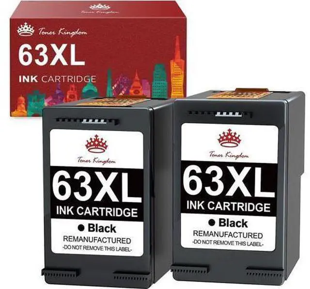 Main image of Toner Kingdom Remanufactured Ink Cartridge Replacement for 63XL Black Ink Cartridge for Officejet 3830 4650 5255 3832 Envy 4520 4512 4516 Deskjet 1112 3630 3634 3639 2132 Ink Printer (2 Black)