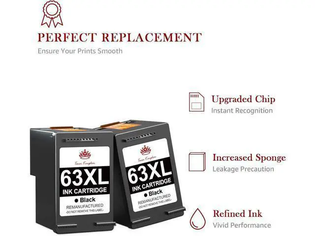 Alt view image 6 of 7 - Toner Kingdom Remanufactured Ink Cartridge Replacement for 63XL Black Ink Cartridge for Officejet 3830 4650 5255 3832 Envy 4520 4512 4516 Deskjet 1112 3630 3634 3639 2132 Ink Printer (2 Black)