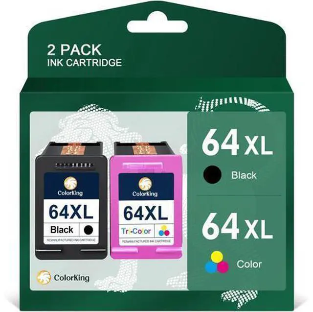 Main image of ColorKing Remanufactured Ink Cartridge Replacement 64XL 64 XL Ink Cartridge Envy Photo 7855 7858 7155 6255 7164 7864 7158 7160 6252 5542 Printer Ink Cartridges ( 1 Black, 1 Tri-Color )