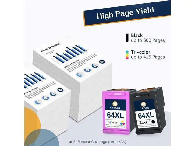 Alt view image 2 of 6 - ColorKing Remanufactured Ink Cartridge Replacement 64XL 64 XL Ink Cartridge Envy Photo 7855 7858 7155 6255 7164 7864 7158 7160 6252 5542 Printer Ink Cartridges ( 1 Black, 1 Tri-Color )