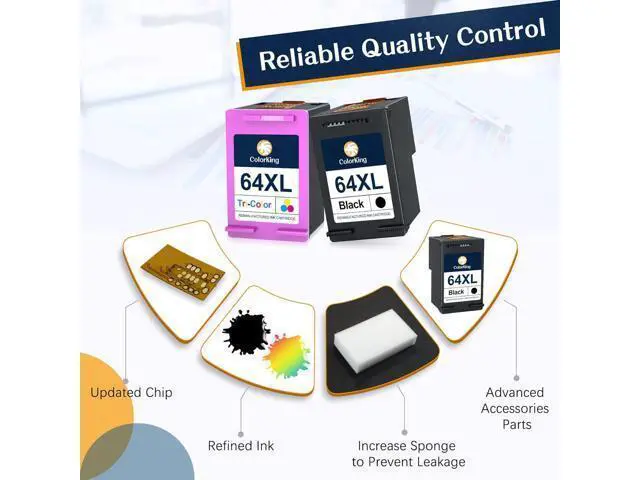 Alt view image 5 of 6 - ColorKing Remanufactured Ink Cartridge Replacement 64XL 64 XL Ink Cartridge Envy Photo 7855 7858 7155 6255 7164 7864 7158 7160 6252 5542 Printer Ink Cartridges ( 1 Black, 1 Tri-Color )