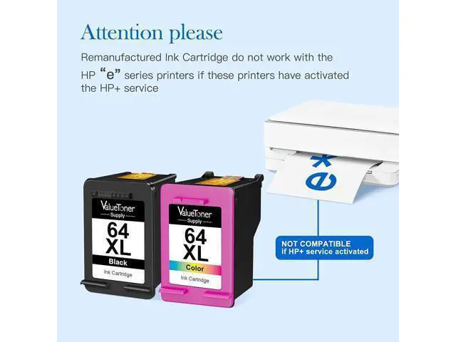 Alt view image 3 of 6 - Valuetoner Supply 64xl Remanufactured Ink Cartridge Replacement 64xl Ink Cartridge Combo Pack for Envy Photo 7858 7855 7155 6255 6252 7120 6232 7158 7164 5542 7255e 7955e 7958e Printer (2 Pack)