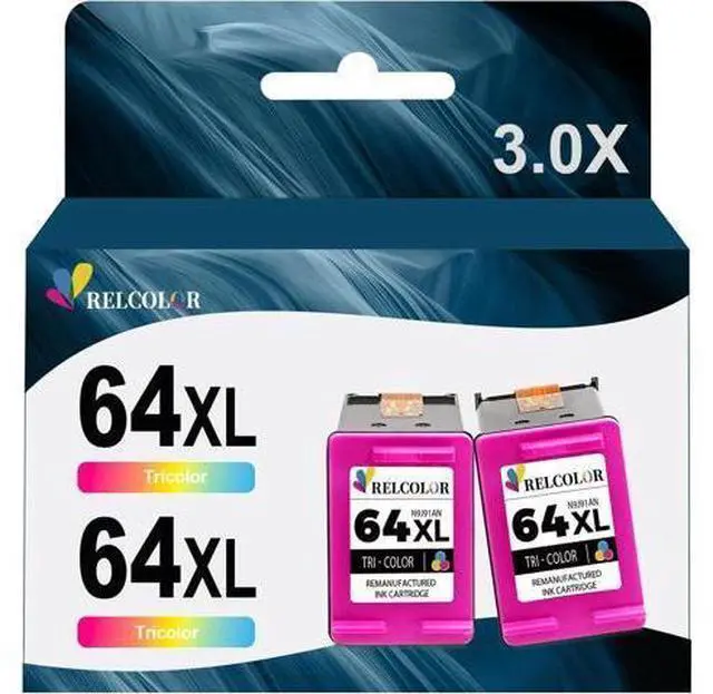Main image of Relcolor 64XL Color Ink Cartridge Replacement Ink 64 XL HP64 HP64XL Compatible with Envy 7855 7155 7858 7800 7100 6255 6252 6232 7120 7158 7164 7955e 7900e Tango Ink Printer (2 Tricolor)