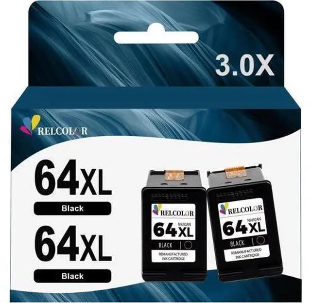 Main image of Relcolor 3X Capacity 64XL Black Ink Cartridge Replacement Ink 64 XL HP64XL HP64 for Envy 7855 7155 7858 7800 7100 6255 6252 6232 7120 7158 7164 7955e 7900e Tango Ink Printer (2 Black)
