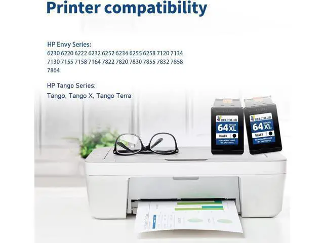 Alt view image 2 of 6 - Relcolor 3X Capacity 64XL Black Ink Cartridge Replacement Ink 64 XL HP64XL HP64 for Envy 7855 7155 7858 7800 7100 6255 6252 6232 7120 7158 7164 7955e 7900e Tango Ink Printer (2 Black)