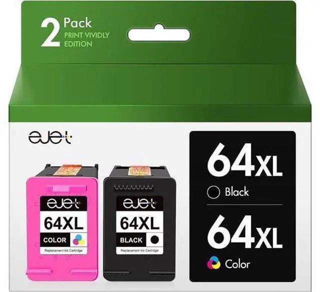 Main image of 64XL Ink Cartridges Combo Pack Remanufactured Replacement Ink 64 64XL Ink Cartridge Printers Envy 7855 7858 7855 7100 7155 6255 7120 7155 7255e 7950e 7955e Tango X (1 Black, 1 Tri-Color)