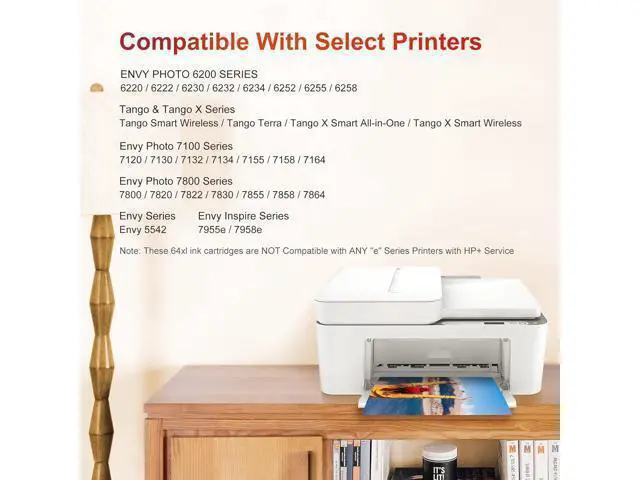 Alt view image 2 of 6 - 64XL Ink Cartridges Combo Pack Remanufactured Replacement Ink 64 64XL Ink Cartridge Printers Envy 7855 7858 7855 7100 7155 6255 7120 7155 7255e 7950e 7955e Tango X (1 Black, 1 Tri-Color)